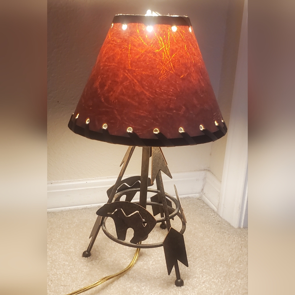 Southwestern Lamp With Bears & Arrows, Metal Rustic Cabin Decor
